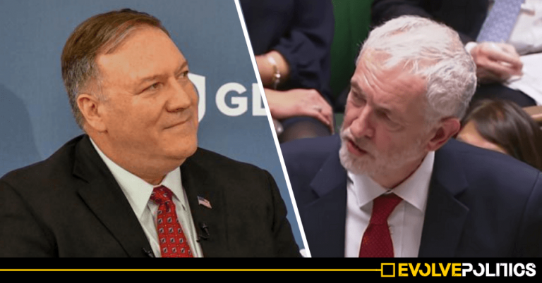 Utrikesminister Pompeo säger att USA ska intervenera för att hindra att Corbyn blir premiärminister i Storbritannien.