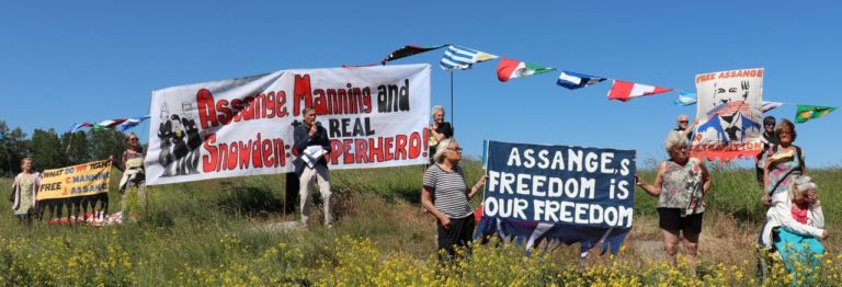 Från stödmanifestationen för Julian Assange i Stockholm 13 juni.