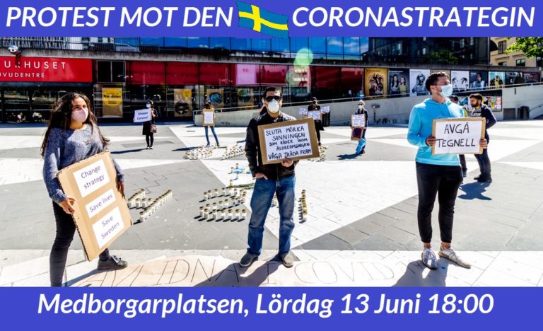 Protest mot den svenska Coronastrategin på Medborgarplatsen idag kl 18