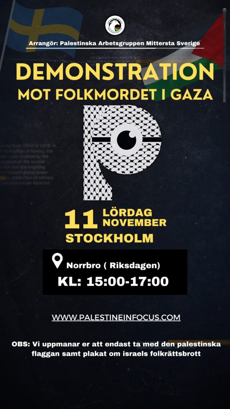 Kraftsamling för Palestina lördag kl 15-17 och söndag kl 13