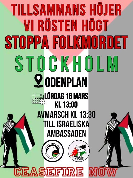 Demonstrera för stöd åt Palestina och mot Israels folkmord