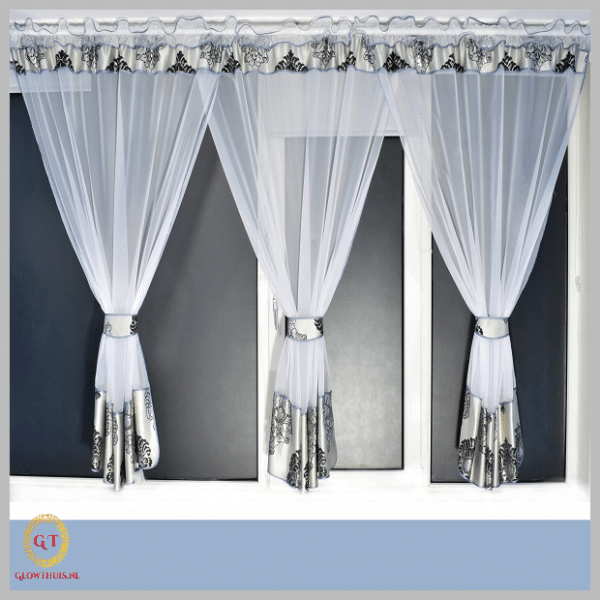 Glow Thuis - vitrage kant en klaar mooie zilvergrijze 3-delige design vitrage -180cm hoog