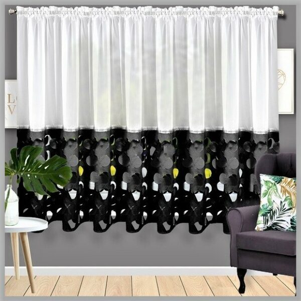 Glow Thuis - 4 meter breed wit vitrage met zwart decoratiedesign)