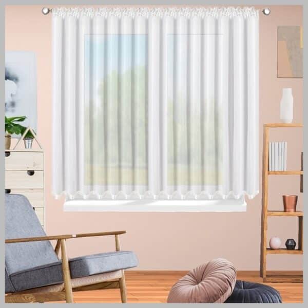 Glow Thuis- Vitrage van hoogwaardig voile-materiaal -300x250 cm -Vitrage met Wit satijn Band -Wit