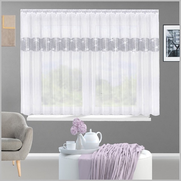 Glow Thuis -  Vitrage Decoratief elegante met zirkonia -wit- 160 x 400 cm