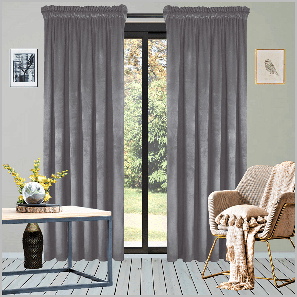 Glow Thuis -Gordijn  Kant en klaar  van hoge kwaliteit Fluweel – Donkergrijze kleur Curtains - 135X250 cm