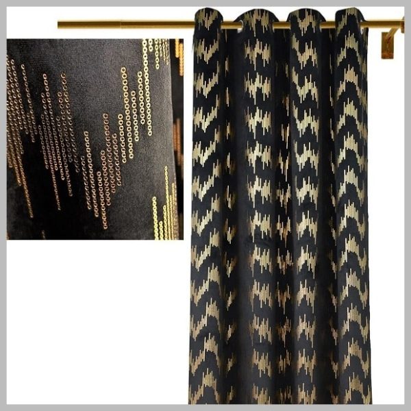 Gordijn  verduisterend Zwart en gouden Gordijn - hoge kwaliteit Fluweel- curtain - 140 X 260 CM )