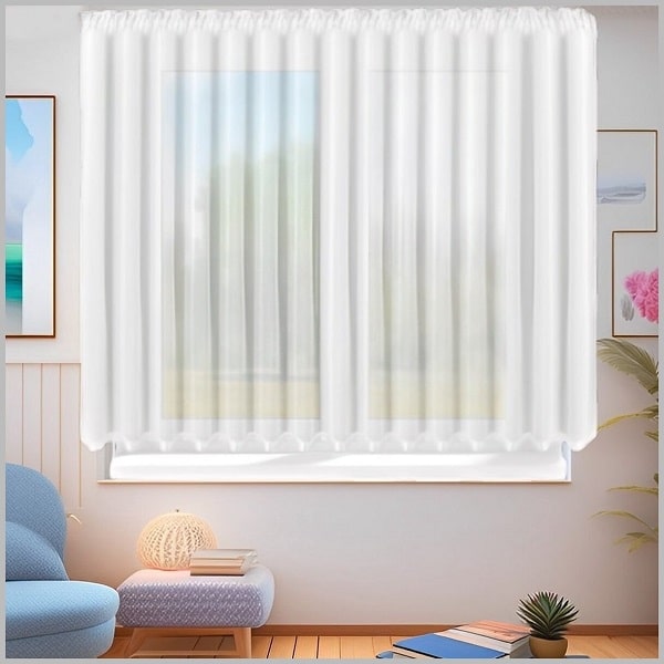 Glow Thuis - Vitrage - voile materiaal - kant en klaar - 400x150 cm - Wit satijn Band - plooiband