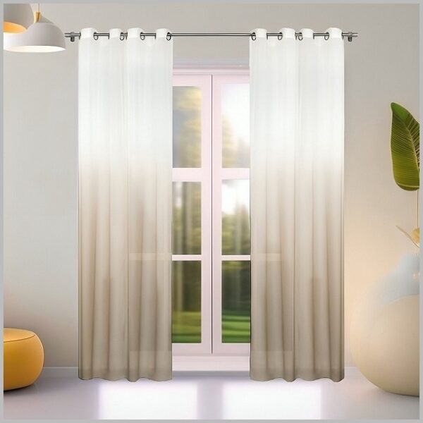 Glow Thuis - Vitrage Gordijn - Doorschijnend - voile-materiaal - wit en cappuccino kleur - Kant En Klaar- 145 x250 cm