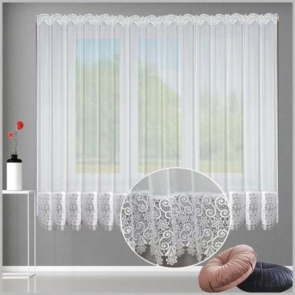 Glow Thuis- 500x180 cm Glow Thuis - Vitrage - licht wit blauwetint Guipure - Kant en klaar - Wit )