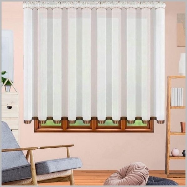 Glow Thuis - Vitrage ( net curtain ) van hoogwaardig voile-materiaal- 400x150 cm - kant en klaar vitrage Gordijn -Vitrage met bruin satijn Band  + plooien band