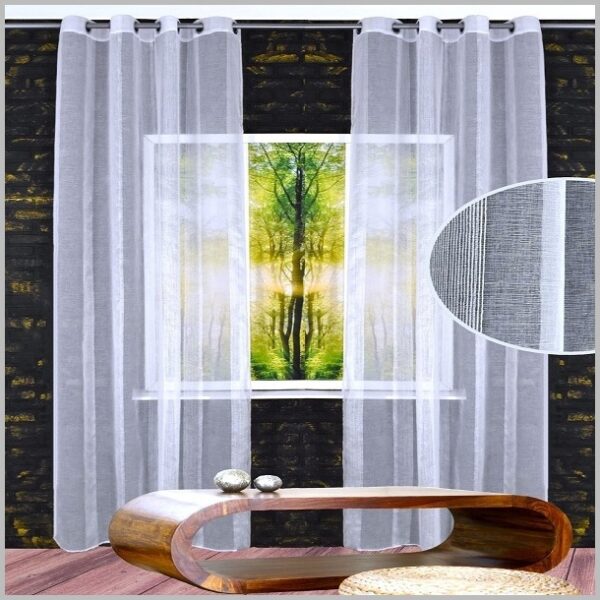 Glow Thuis - vitrage - kant en klaar - witte stroken vitrage met ringen - wit - 140 x 250 cm