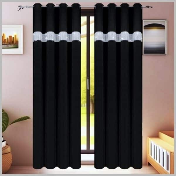 Zwarte Vitrage met Zirkonia Band – 145x250cm – Met Ringen