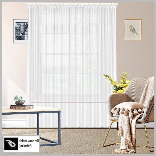 Witte voile vitrage 600x265 cm met satijnen band, lichtdoorlatend en stijlvol voor brede ramen