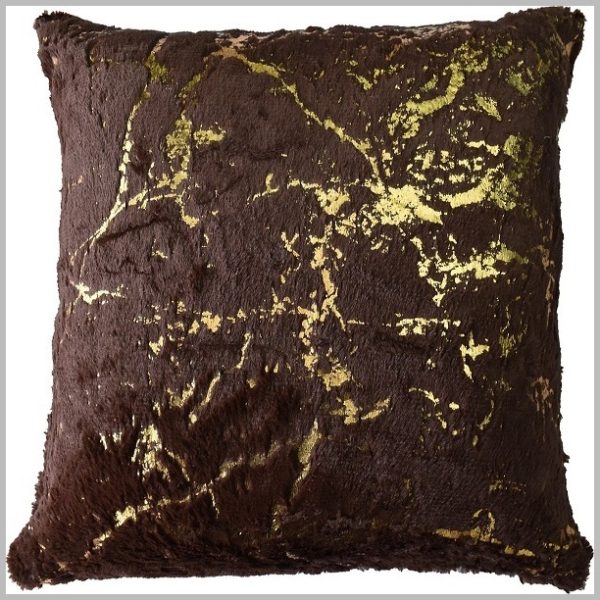 GZ4.1 (Glow Thuis - Velvet kussenhoes -Bruin kleur met gouden ontwerp -Kussenloop 40x40 cm)