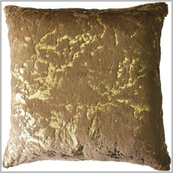 GZ4.6 (Glow Thuis - Kussenhoes 40x40 cm - Lichtbruin kleur met gouden design - Exclusief Binnenkussen)
