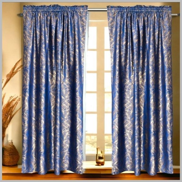 Blauw Fluwelen Verduisterend Gordijn – 140x250cm – Met Goudprint