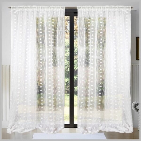 Witte Vitrage met Pompons – 145x250cm – Kant-en-Klaar
