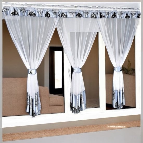 Glow Thuis - vitrage kant en klaar Mooie blauwe kleur 3 delig design vitrage-180cm hoog