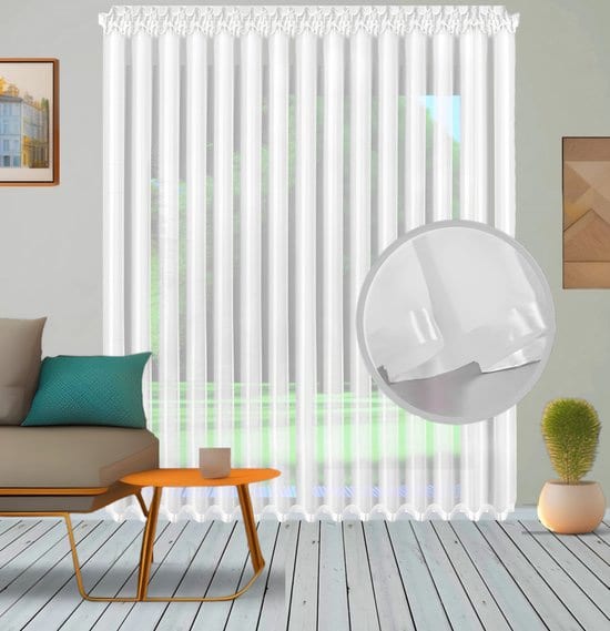 Glow Thuis - Vitrage van (400x250 cm) hoogwaardig voile-materiaal, kant-en-klaar Vitrage Gordijn. Klassieke stijl Vitrage