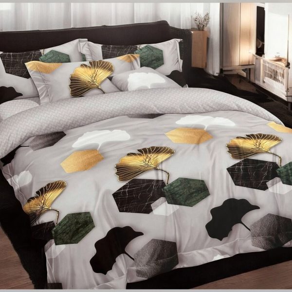 Dekbedovertrek 200x220 cm met gouden bladeren en 2 kussenslopen