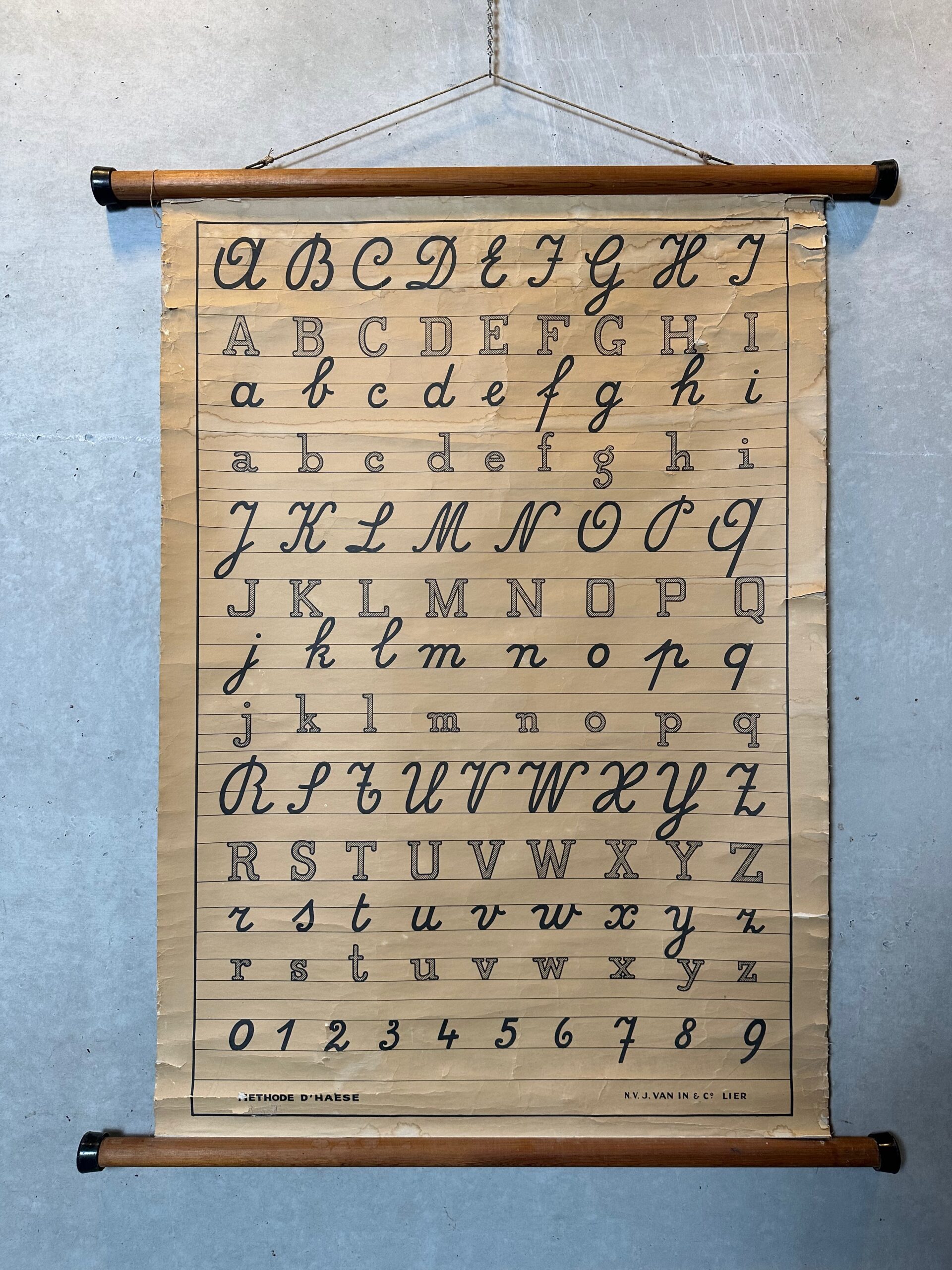 Antieke linnen schoolkaart – Schoon Schrift D’Haese VERKOCHT - gnd-arts.be 