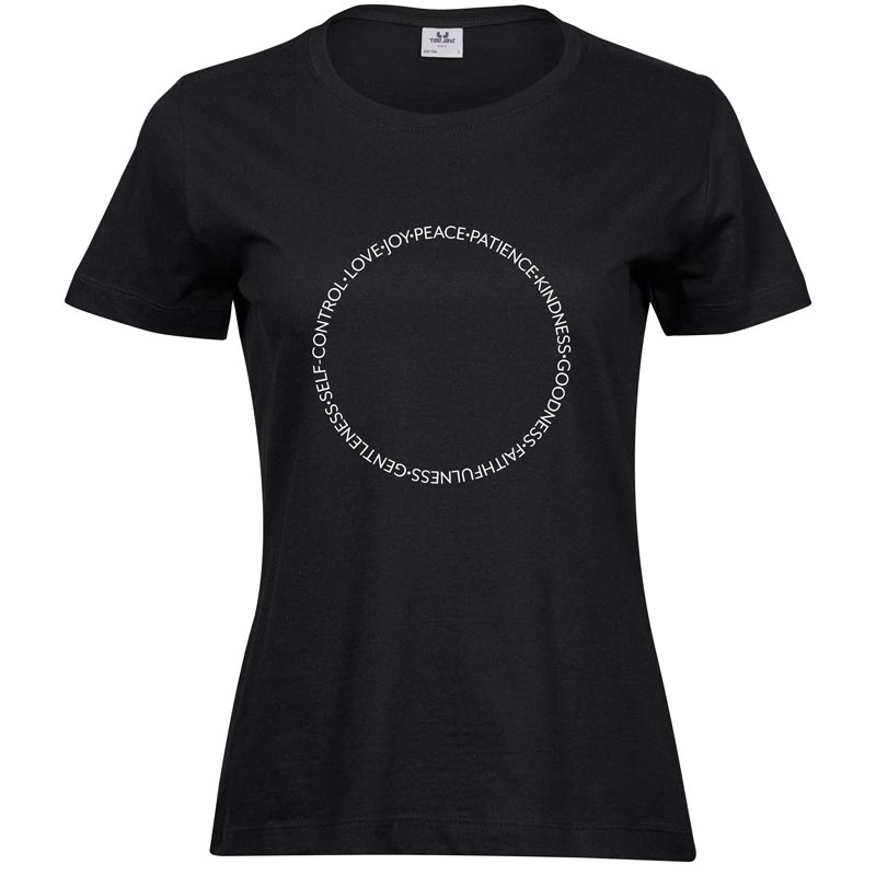 Fruits of the Spirit | Ladies Sof T-Shirt | Black | White print