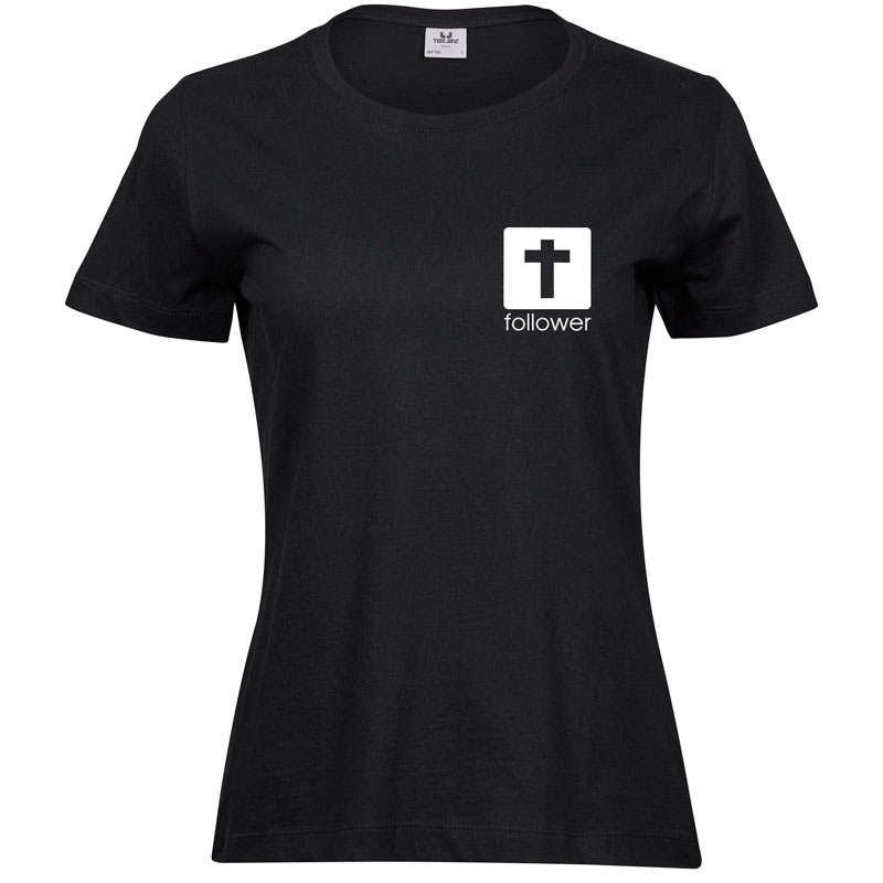 Follower Plain | Ladies Sof T-Shirt | Black | White print