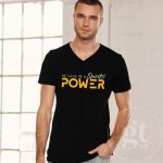 Spirit of Power | V-neck tee | black | white/medium yellow print