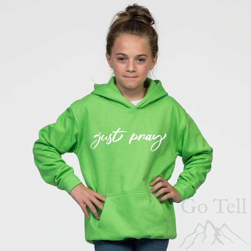Just Pray | Kids Hoodie | Lime green | White print | Go Tell Ltd
