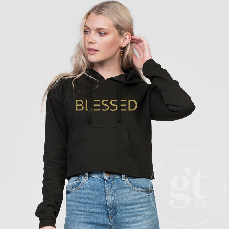Blessed | Cropped hoodie | black | gold Print