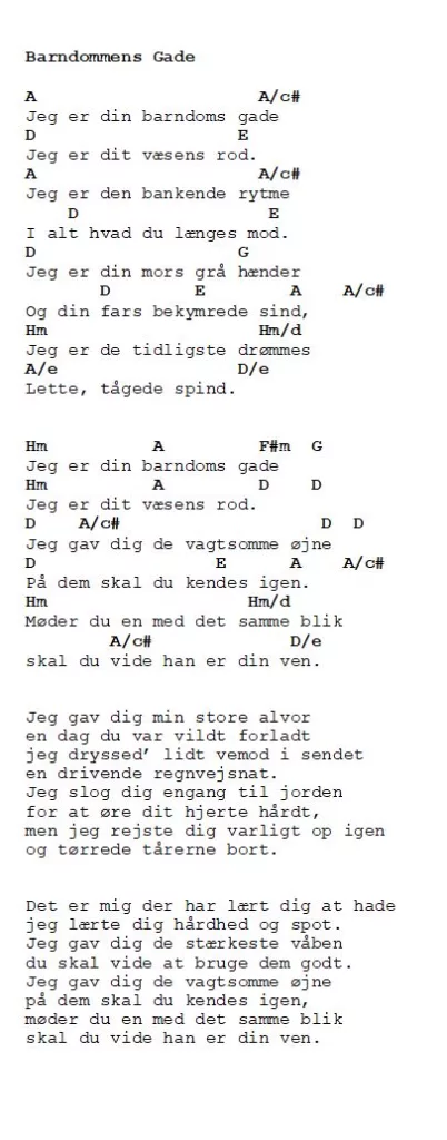 barndommensgade med akkorder