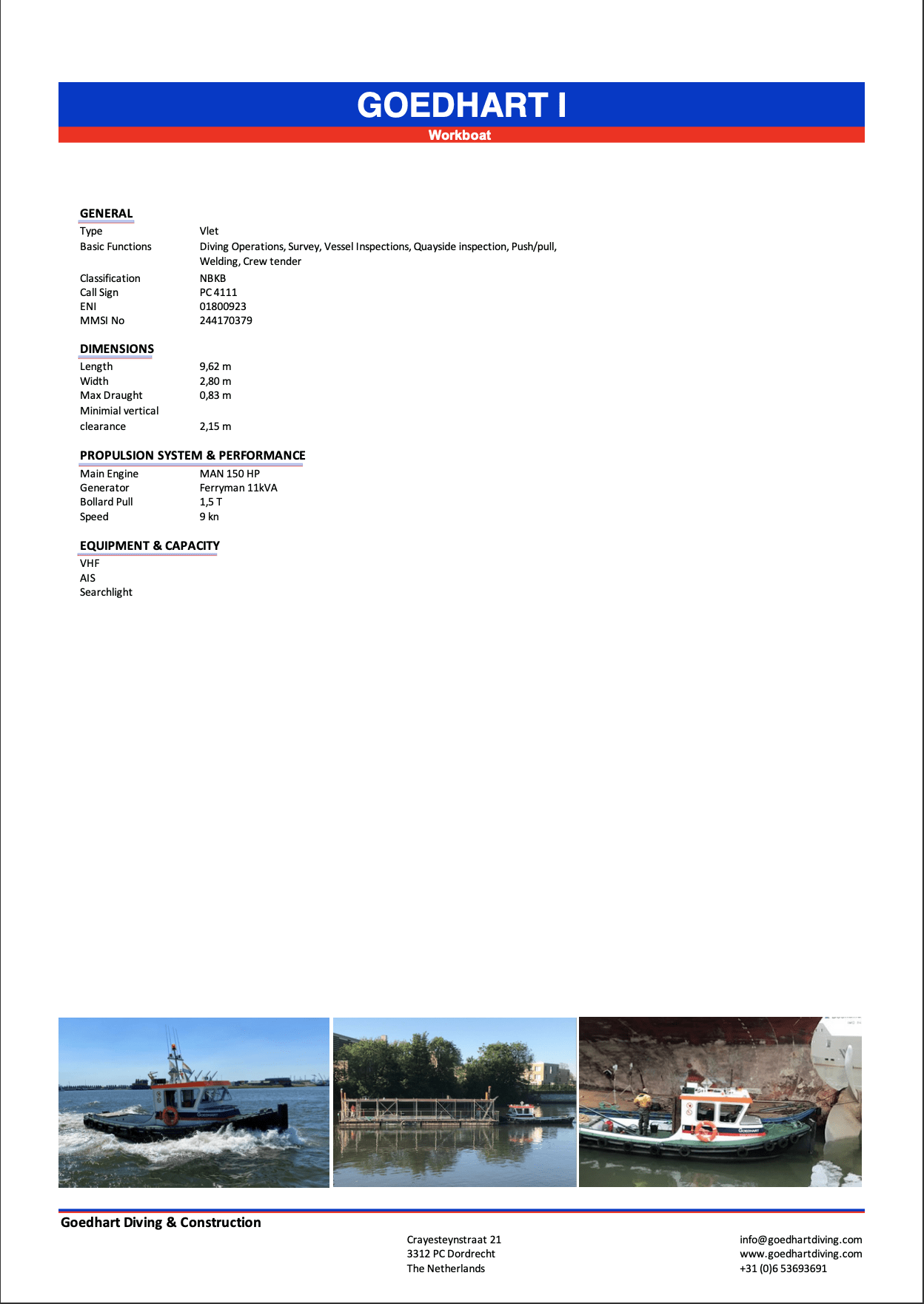 Goedhart I Specification sheet