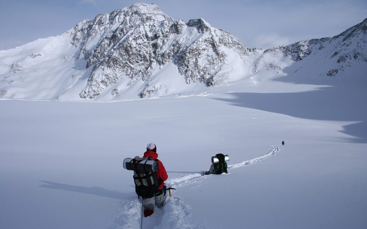 winter hike, snowy mountain, alps