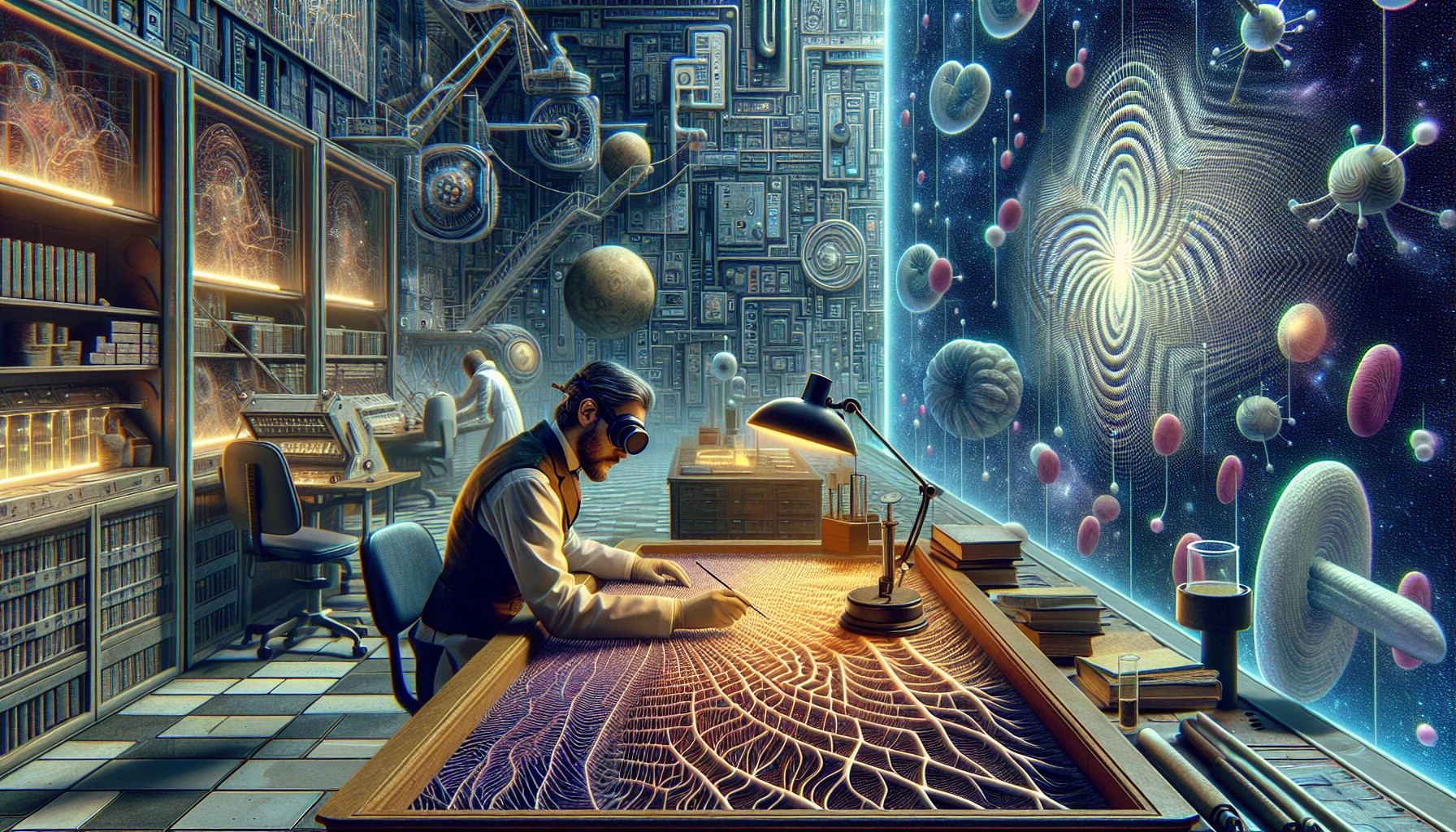 mad scientist in his space lab doing brain tests
