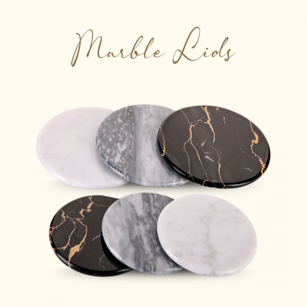 Luxury Marble Lids · Fully Customized
