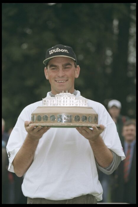 Thomas Bjorn of Sweden holds the trophy Getty Images