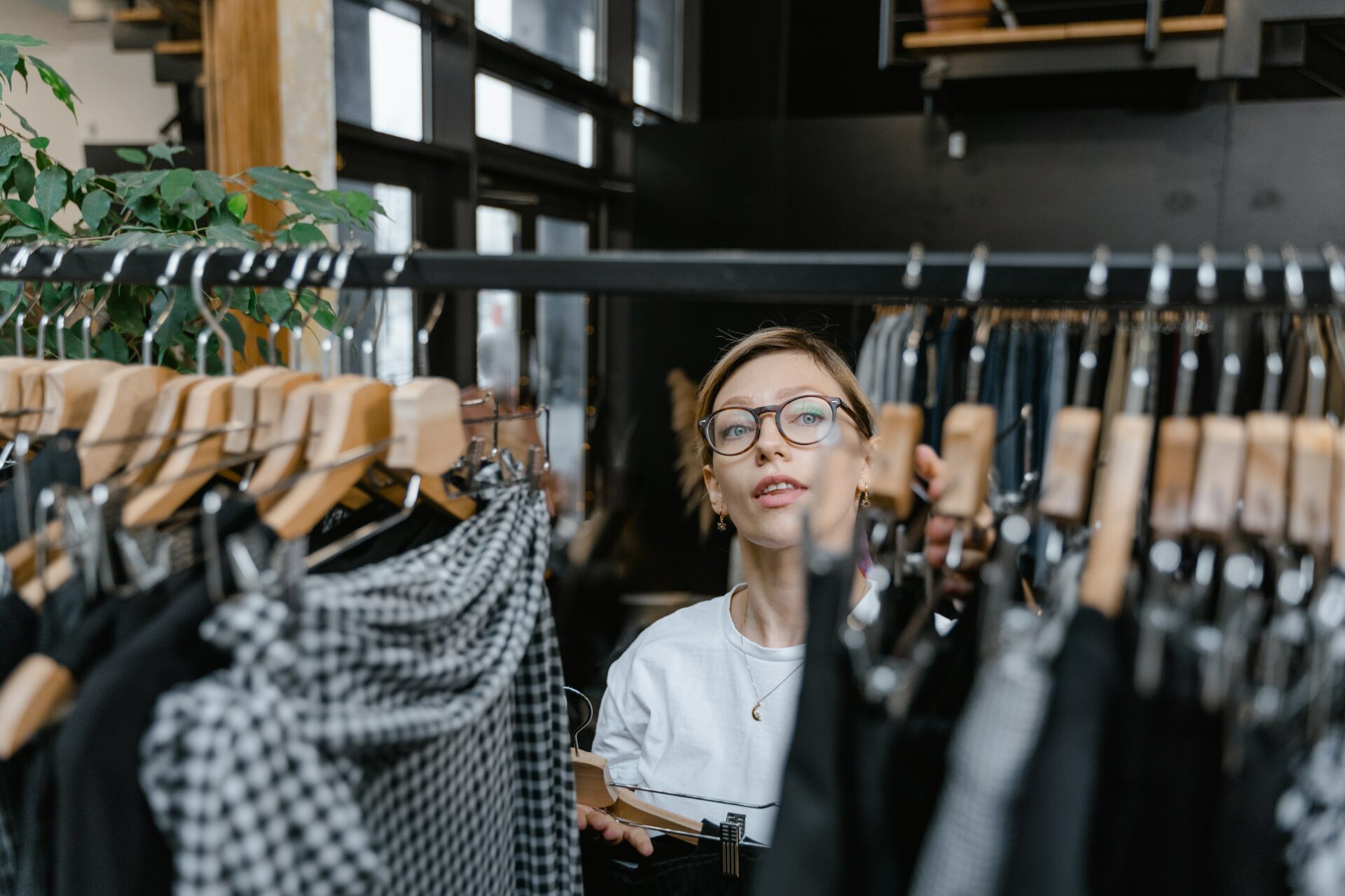 Girl shopping in a clothing store