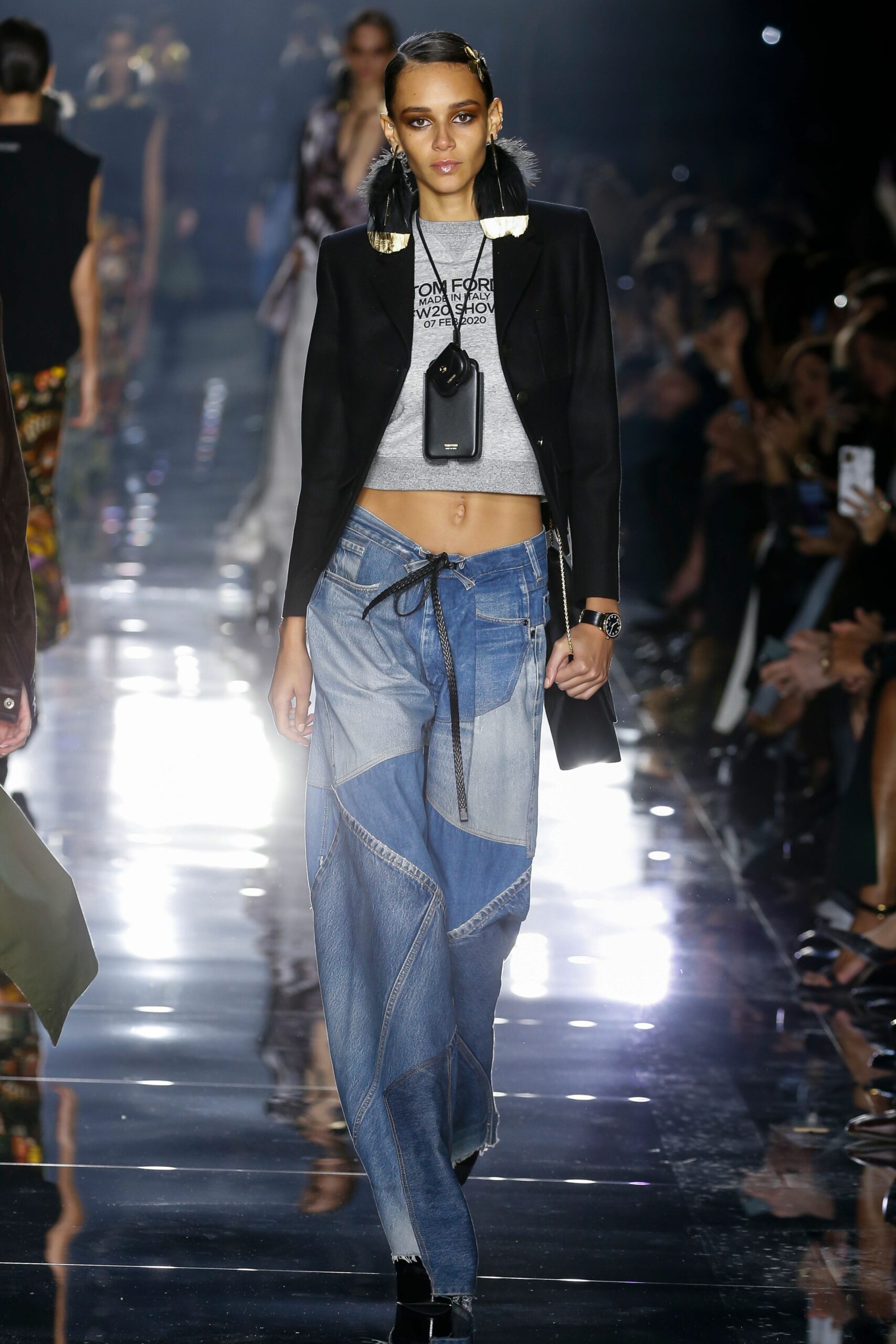 Female fashion model wearing jeans at Tom Ford Autumn/Winter 2020