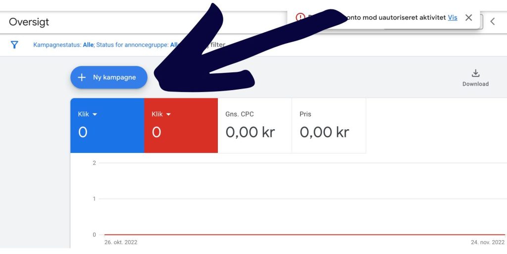 opsætning af google Ads - opret kampagne