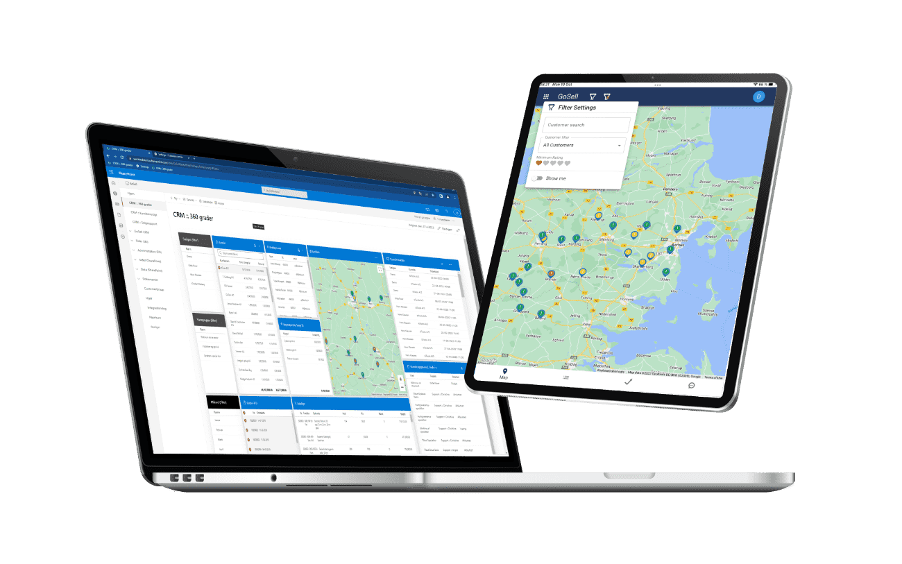 Et CRM til både desktop og som app. Få overblik på GOSELL dashboardet og mobilitet med GOSELL appen