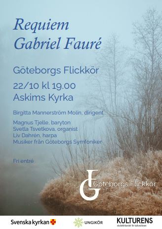Affisch till konsert Requiem Gabriel Fauré, Askims kyrka 22 oktober 2023 klockan 19