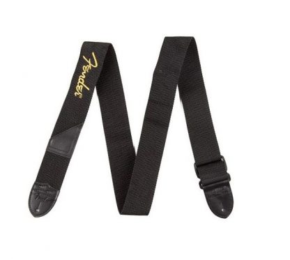 Fender 2" Black Poly Strap w/ Yellow Fender Logo