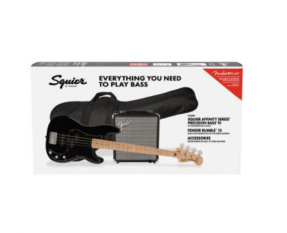 Squier  Affinity Series™ Precision Bass® PJ Pack, Maple Fingerboard, Black, Gig Bag, Rumble 15