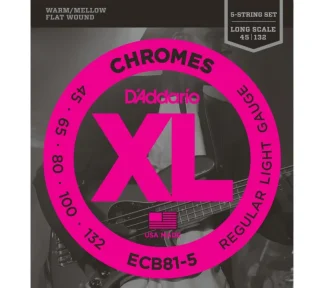 D’Addario Chromes ECB81-5 Light//Long Scale Flat Wound
