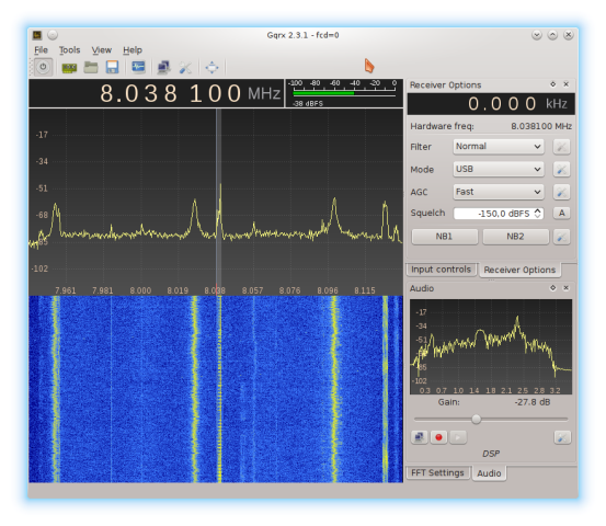 Gqrx main window while the application is running