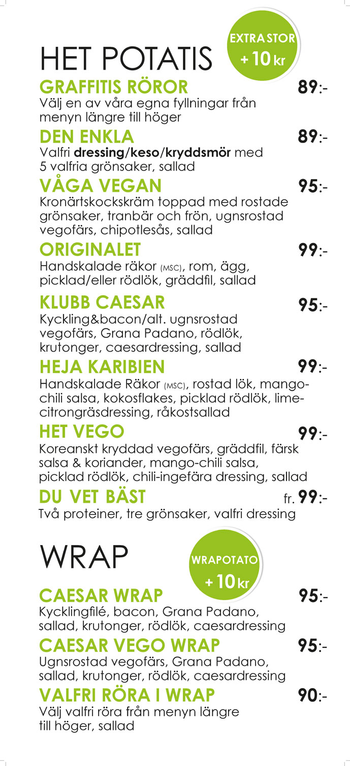 Meny Kristianstad Graffiti Café