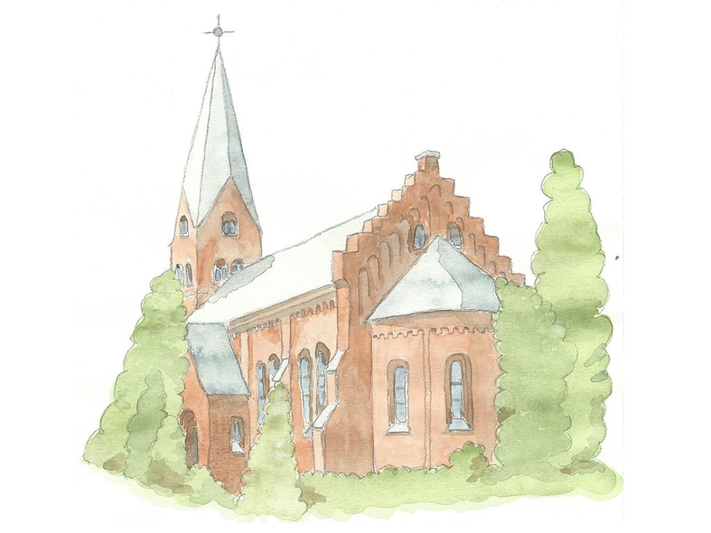 akvarell av Flädie kyrka