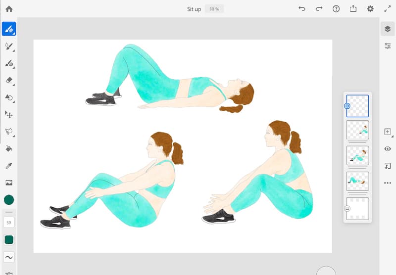 programfönstre på iPad som visar hur illustrationerna till träningskortleken är ritade