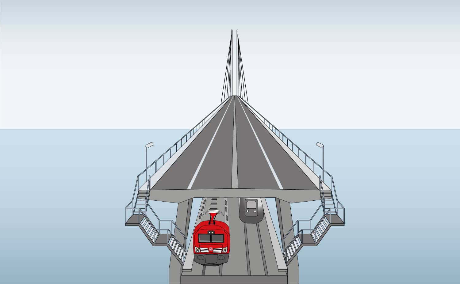 illustration av hur tågen går över öresundsbron